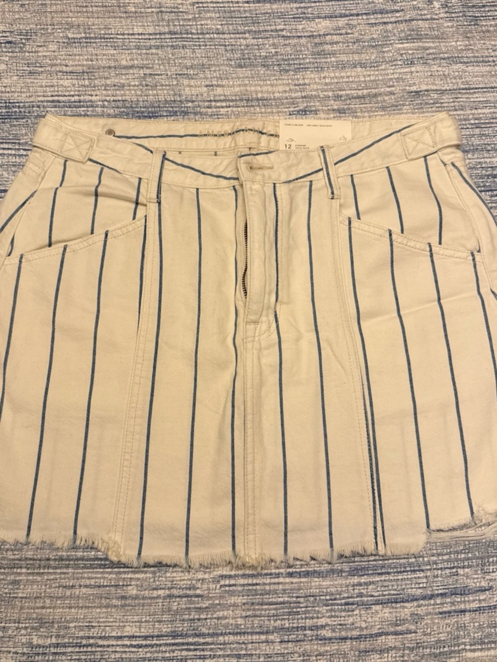 Striped White Denim Mini Skirt with Blue Pinstripes
